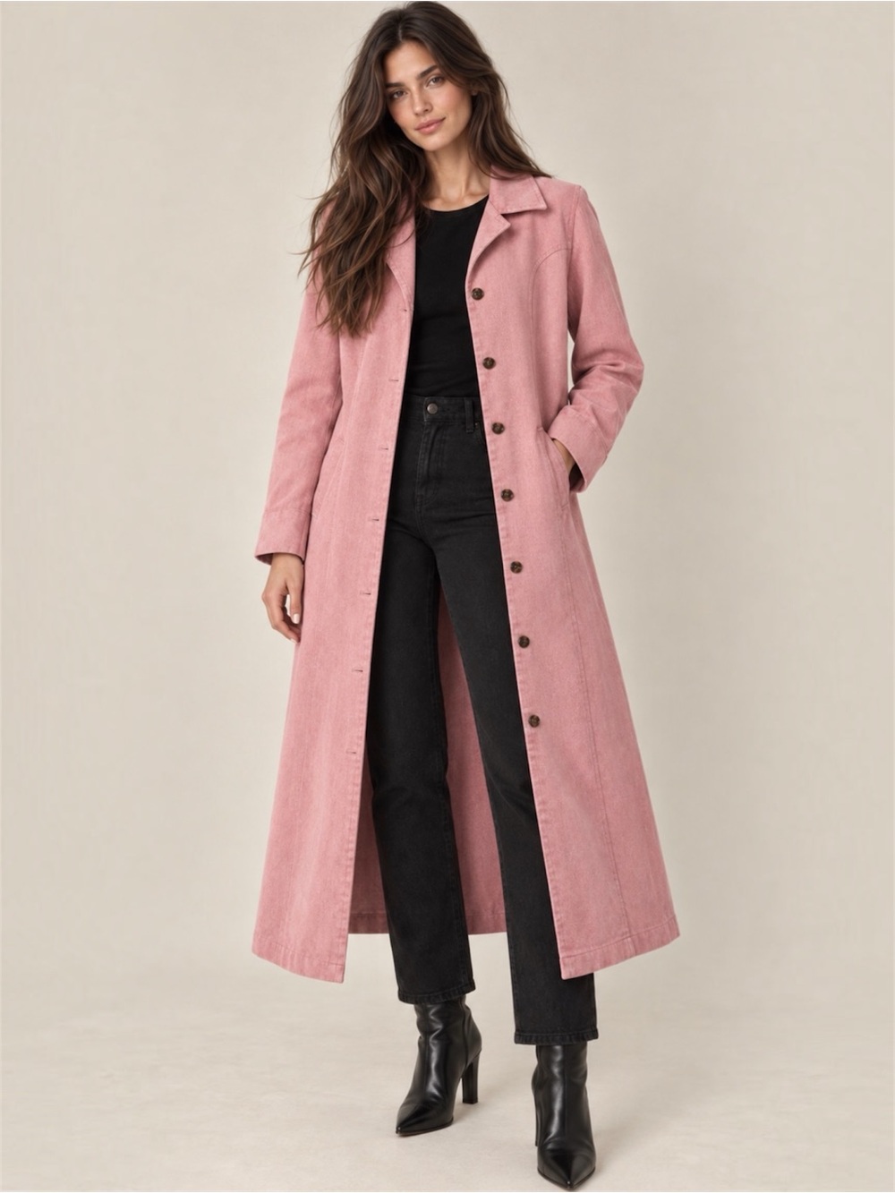 Vintage Linda Lundström Pink Cotton Duster Coat Made in Canada Longline Maxi